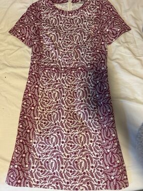 Boden Isla Floral Burgundy and White Short-Sleeve Printed Mini Dress